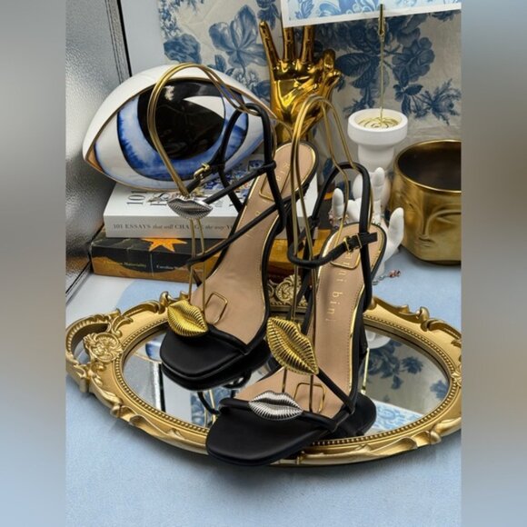 🆕 GIANNI BINI 🧿 NWOB Carletta Lip Ornamented Sandals, Black Leather, Sz 8 - Picture 9 of 14